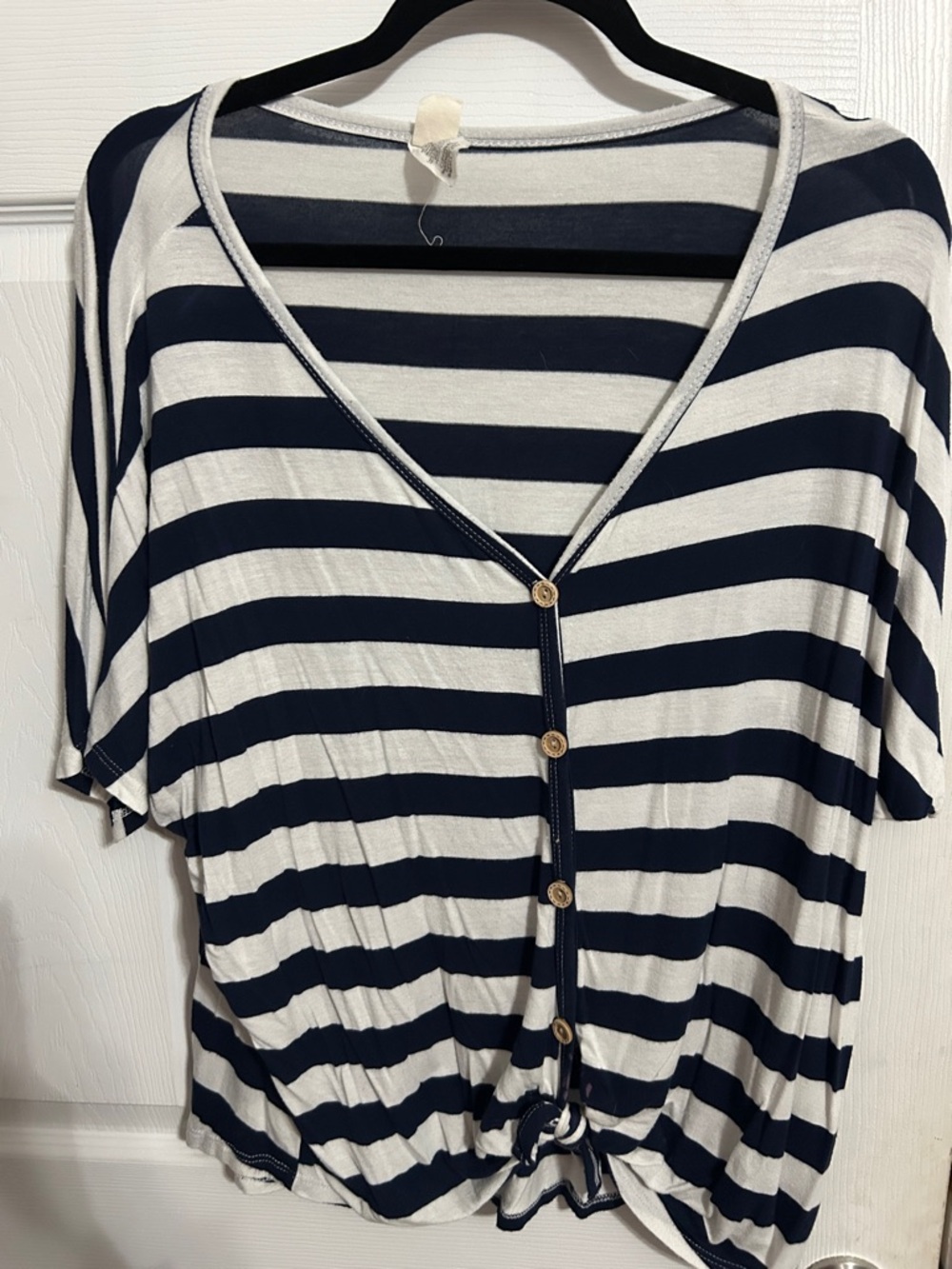Striped Navy & White Short Sleeve Button-Front Tee